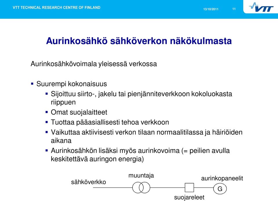 verkkoon Vaikuttaa aktiivisesti verkon tilaan normaalitilassa ja häiriöiden aikana Aurinkosähkön lisäksi myös