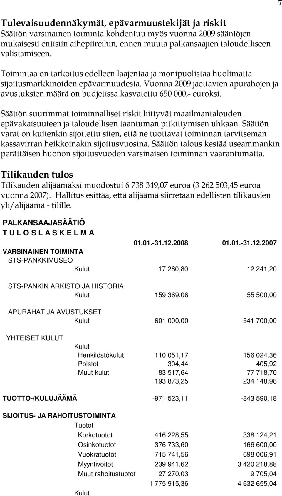 Vuonna 2009 jaettavien apurahojen ja avustuksien määrä on budjetissa kasvatettu 650 000,- euroksi.