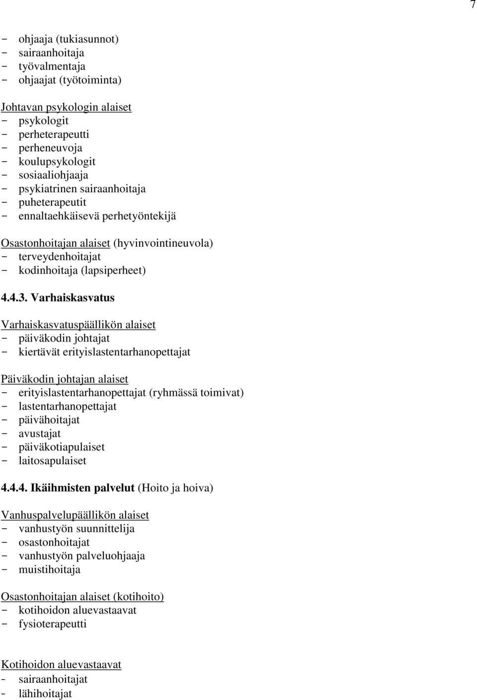 Varhaiskasvatus Varhaiskasvatuspäällikön alaiset - päiväkodin johtajat - kiertävät erityislastentarhanopettajat Päiväkodin johtajan alaiset - erityislastentarhanopettajat (ryhmässä toimivat) -