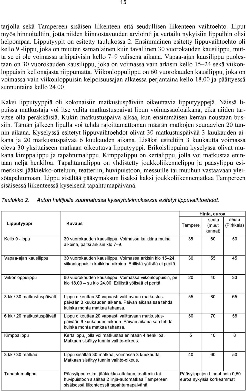 Ensimmäinen esitetty lippuvaihtoehto oli kello 9 -lippu, joka on muuten samanlainen kuin tavallinen 30 vuorokauden kausilippu, mutta se ei ole voimassa arkipäivisin kello 7 9 välisenä aikana.