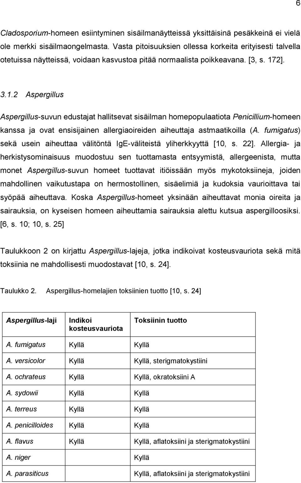 2]. 3.1.2 Aspergillus Aspergillus-suvun edustajat hallitsevat sisäilman homepopulaatiota Penicillium-homeen kanssa ja ovat ensisijainen allergiaoireiden aiheuttaja astmaatikoilla (A.