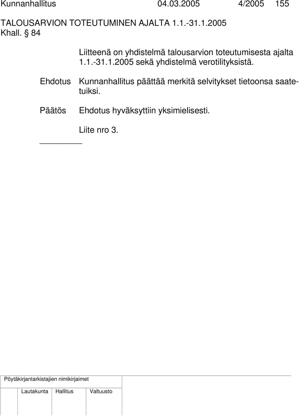 1.-31.1.2005 sekä yhdistelmä verotilityksistä.