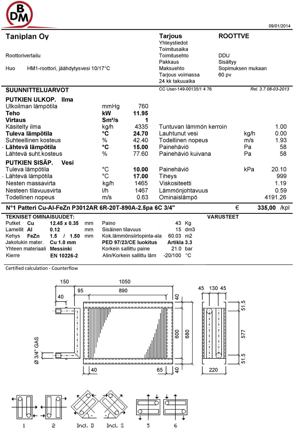 00 Painehäviö Pa 58 Lähtevä suht.kosteus % 77.60 Painehäviö kuivana Pa 58 Tuleva lämpötila C 10.00 Painehäviö kpa 20.10. Lähtevä lämpötila C 17.