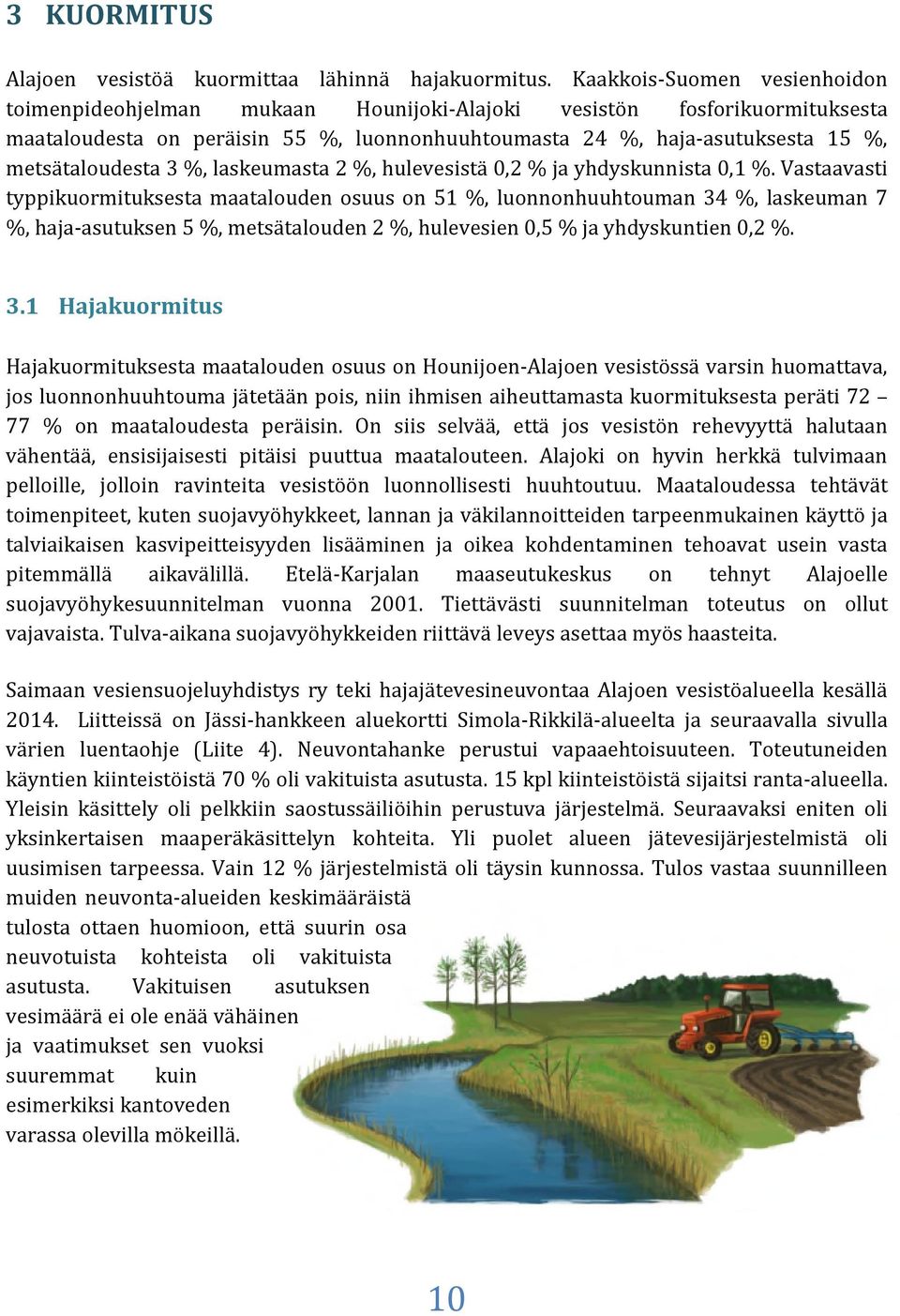 metsätaloudesta 3 %, laskeumasta 2 %, hulevesistä 0,2 % ja yhdyskunnista 0,1 %.