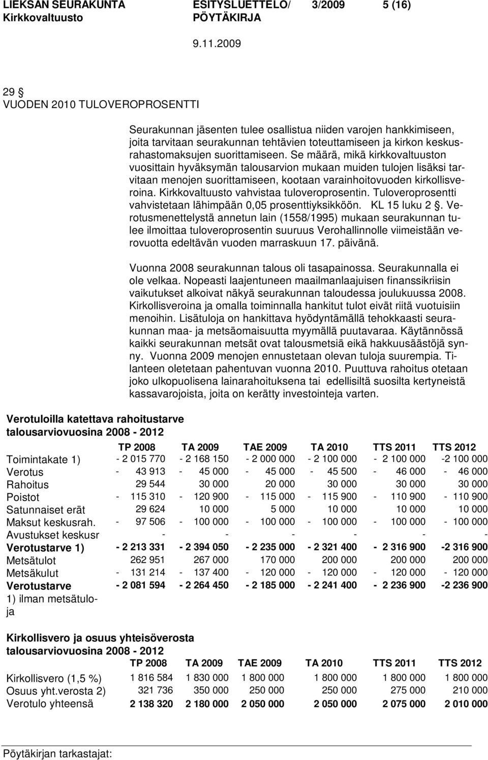 Se määrä, mikä kirkkovaltuuston vuosittain hyväksymän talousarvion mukaan muiden tulojen lisäksi tarvitaan menojen suorittamiseen, kootaan varainhoitovuoden kirkollisveroina.