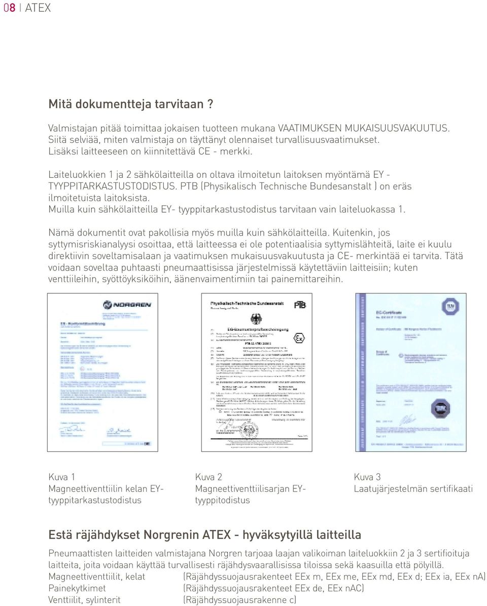 Laiteluokkien 1 ja 2 sähkölaitteilla on oltava ilmoitetun laitoksen myöntämä EY - TYYPPITARKASTUSTODISTUS. PTB (Physikalisch Technische Bundesanstalt ) on eräs ilmoitetuista laitoksista.
