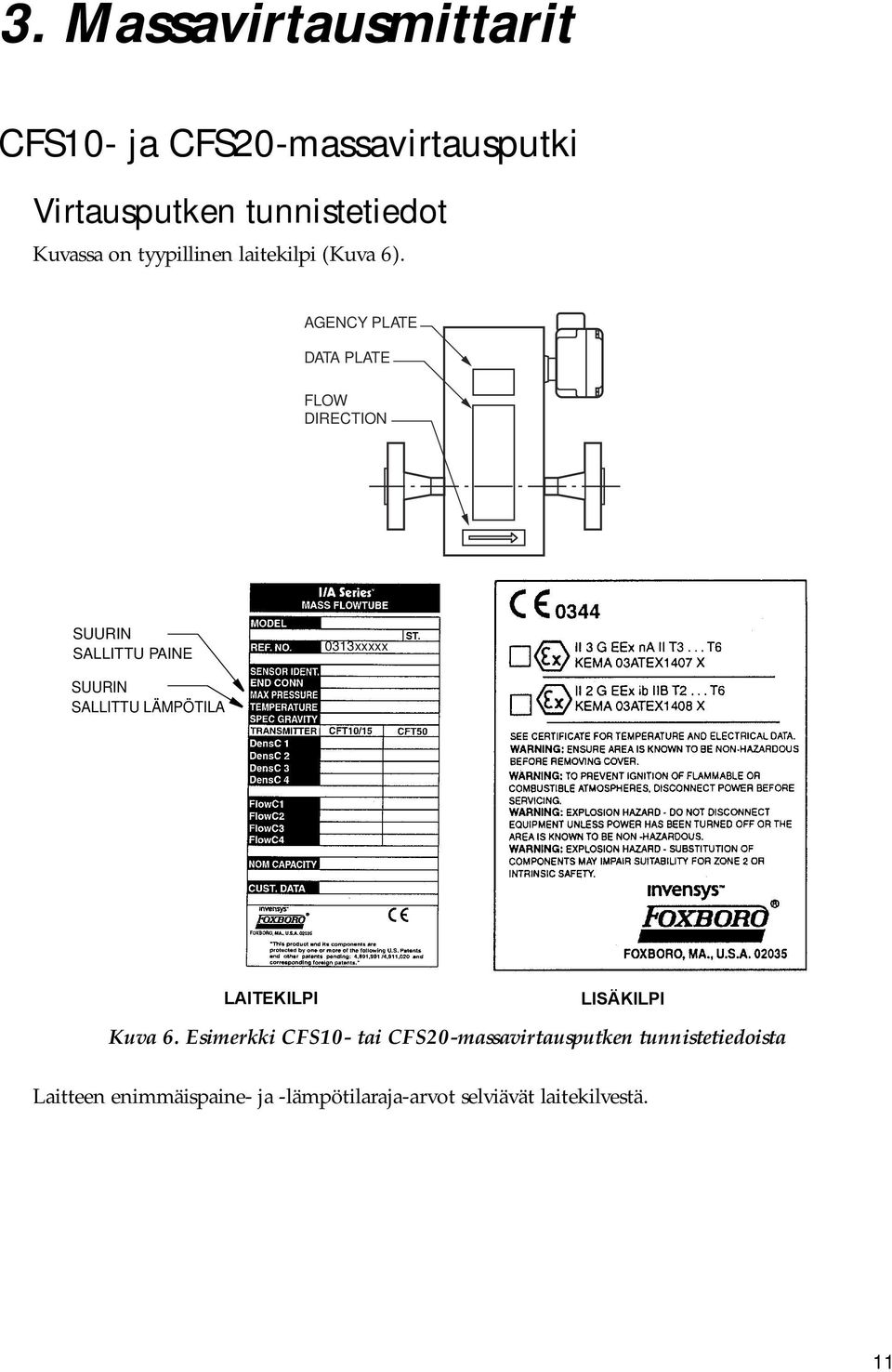 AGENCY PLATE DATA PLATE FLOW DIRECTION SUURIN SALLITTU PAINE 0313xxxxx SUURIN SALLITTU LÄMPÖTILA