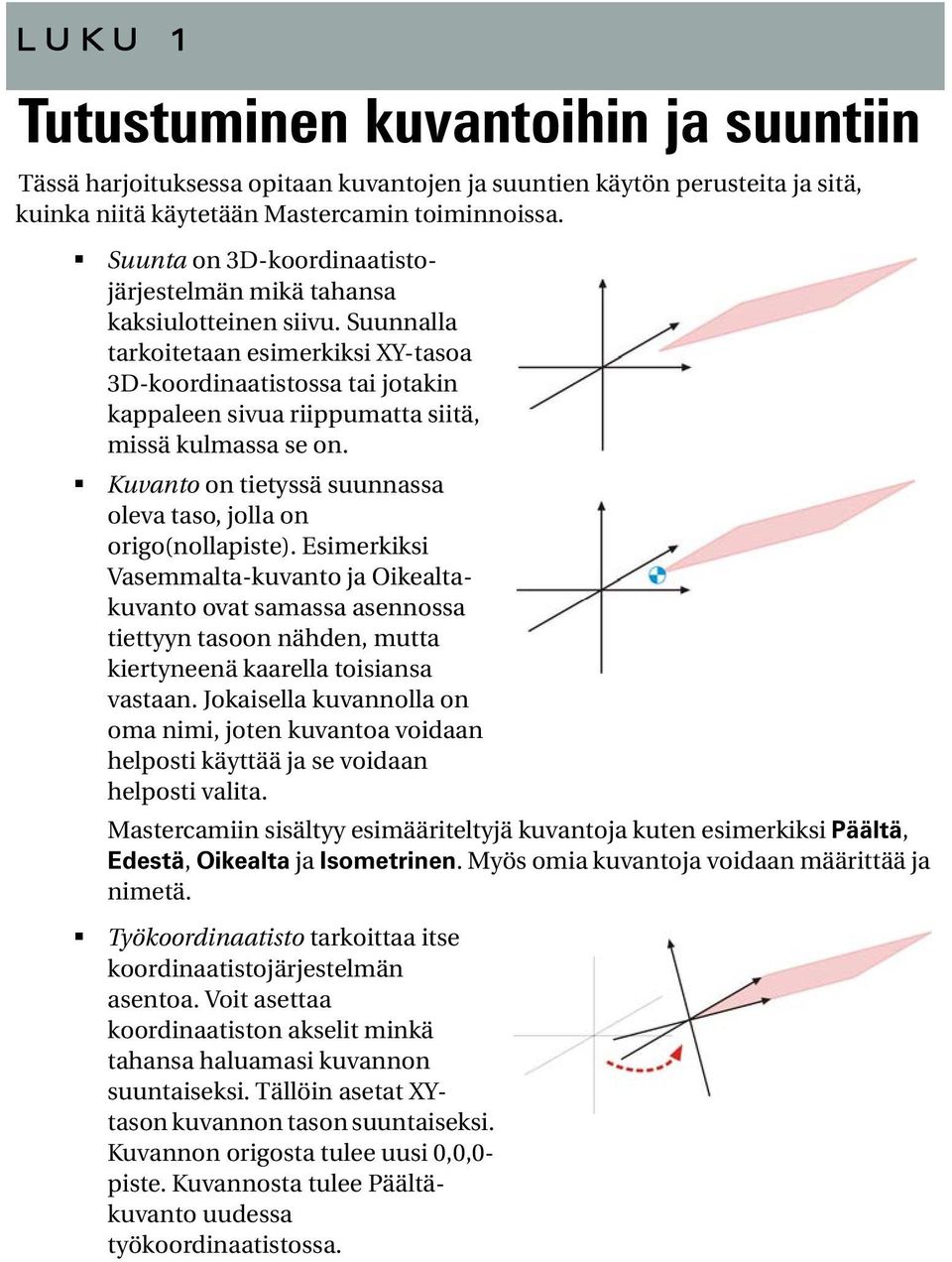 Suunnalla tarkoitetaan esimerkiksi XY-tasoa 3D-koordinaatistossa tai jotakin kappaleen sivua riippumatta siitä, missä kulmassa se on.