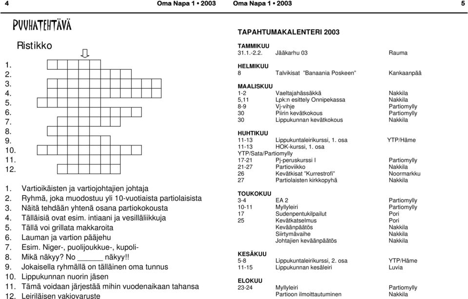 Lauman ja vartion pääjehu 7. Esim. Niger-, puolijoukkue-, kupoli- Johtajien keväänpäätös Nakkila 8. Mikä näkyy? No näkyy!! 9. Jokaisella ryhmällä on tälläinen oma tunnus 10.