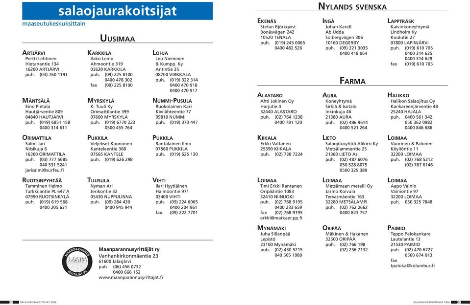 Tuuli Ky Orimattilantie 399 07600 MYRSKYLÄ puh. (019) 6770 223 0500 455 764 LOHJA Leo Nieminen & Kumpp. Ky Antintie 35 08700 VIRKKALA puh.