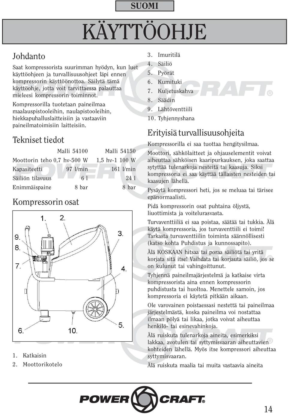 Kompressorilla tuotetaan paineilmaa maalauspistooleihin, naulapistooleihin, hiekkapuhalluslaitteisiin ja vastaaviin paineilmatoimisiin laitteisiin.