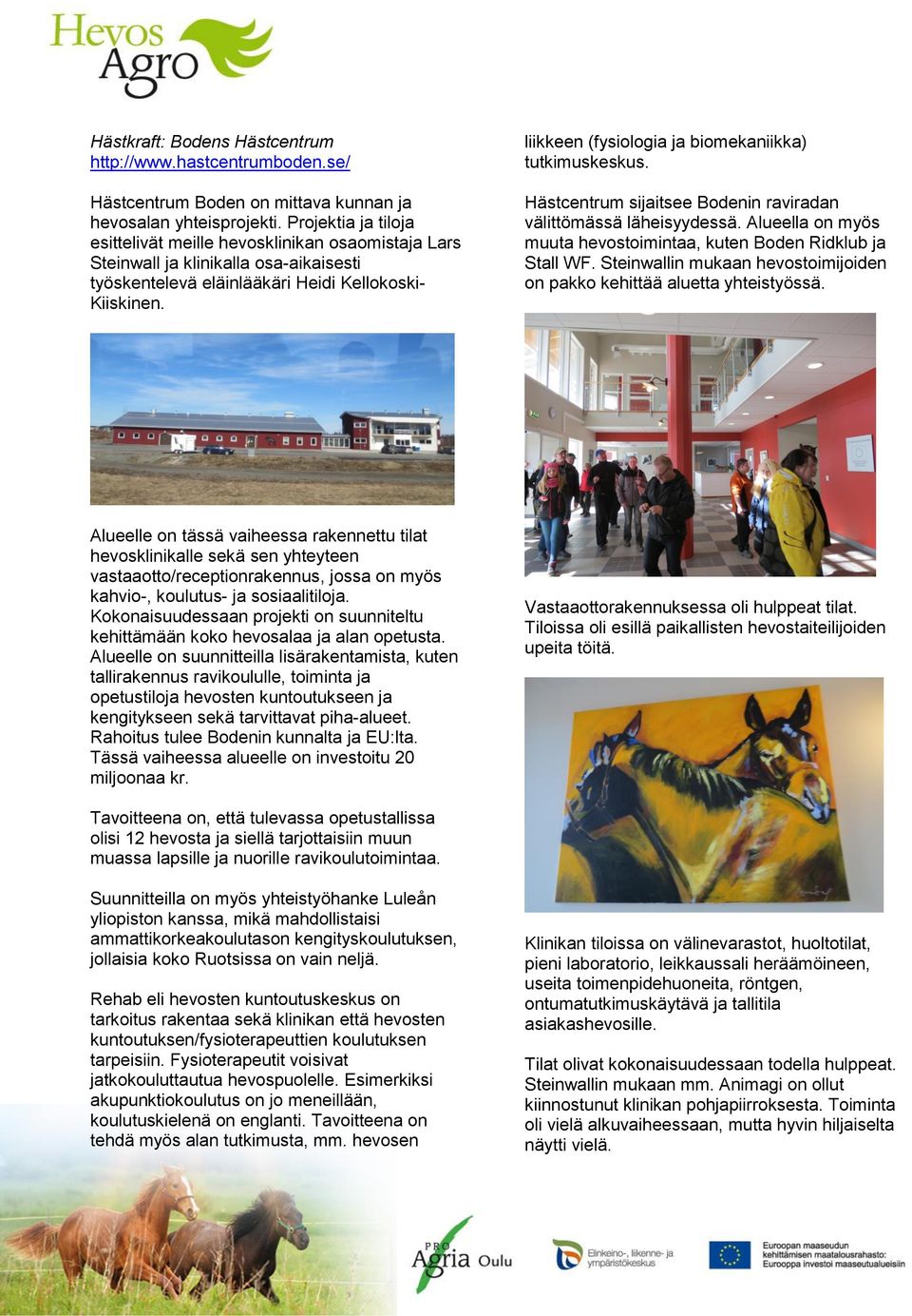 liikkeen (fysiologia ja biomekaniikka) tutkimuskeskus. Hästcentrum sijaitsee Bodenin raviradan välittömässä läheisyydessä. Alueella on myös muuta hevostoimintaa, kuten Boden Ridklub ja Stall WF.