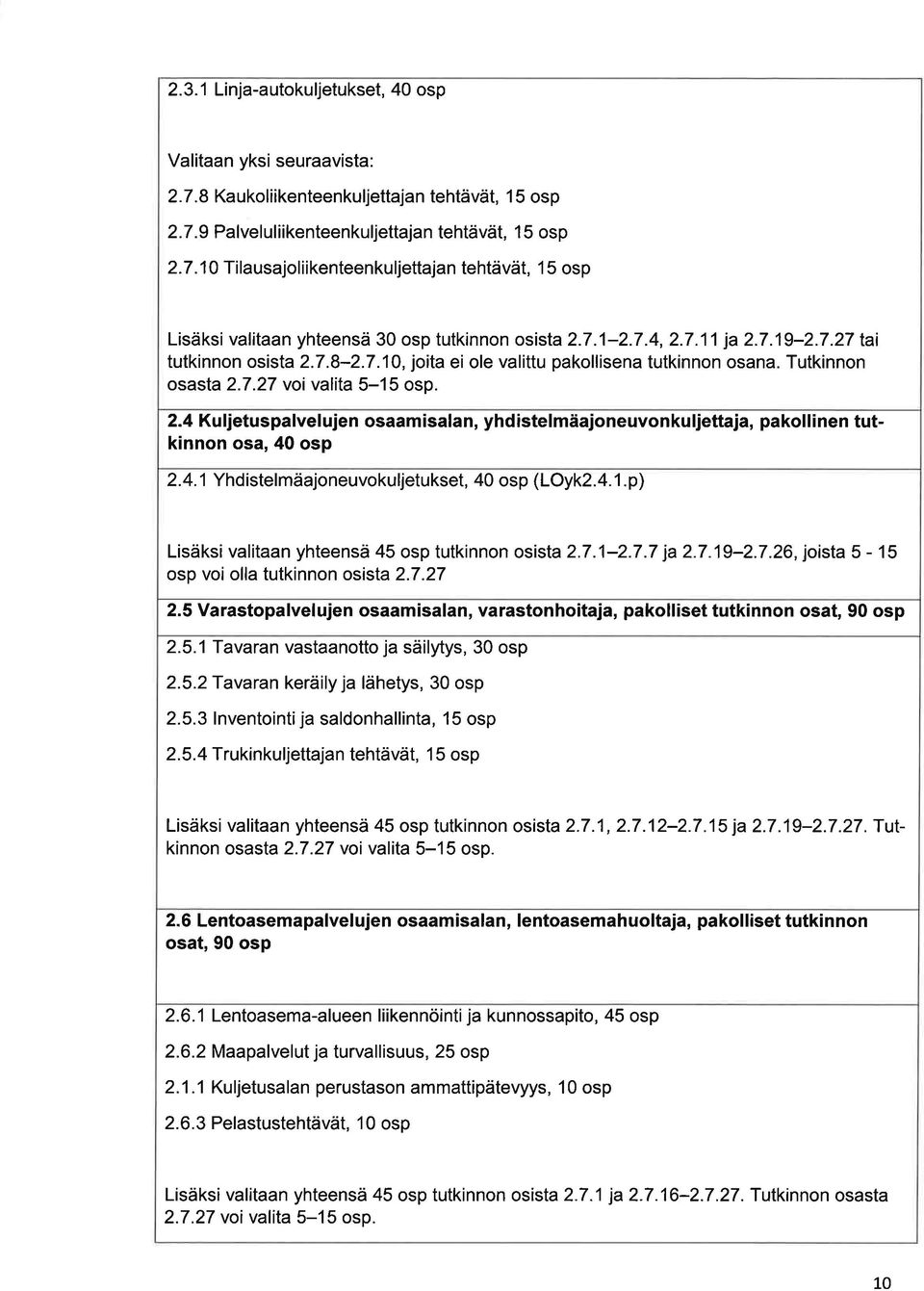 4. 1 Yhdistelmäjoneuvokuljetukset, 40 osp (LOyk2.4.1.p) Lisäksi vlitn yhteensä 45 osp tutkinnon osist 2.7.1-2.7.7 j2.7.19-2.7.26,joist 5-15 osp voi oll tutkinnon osist 2.7.27 2.