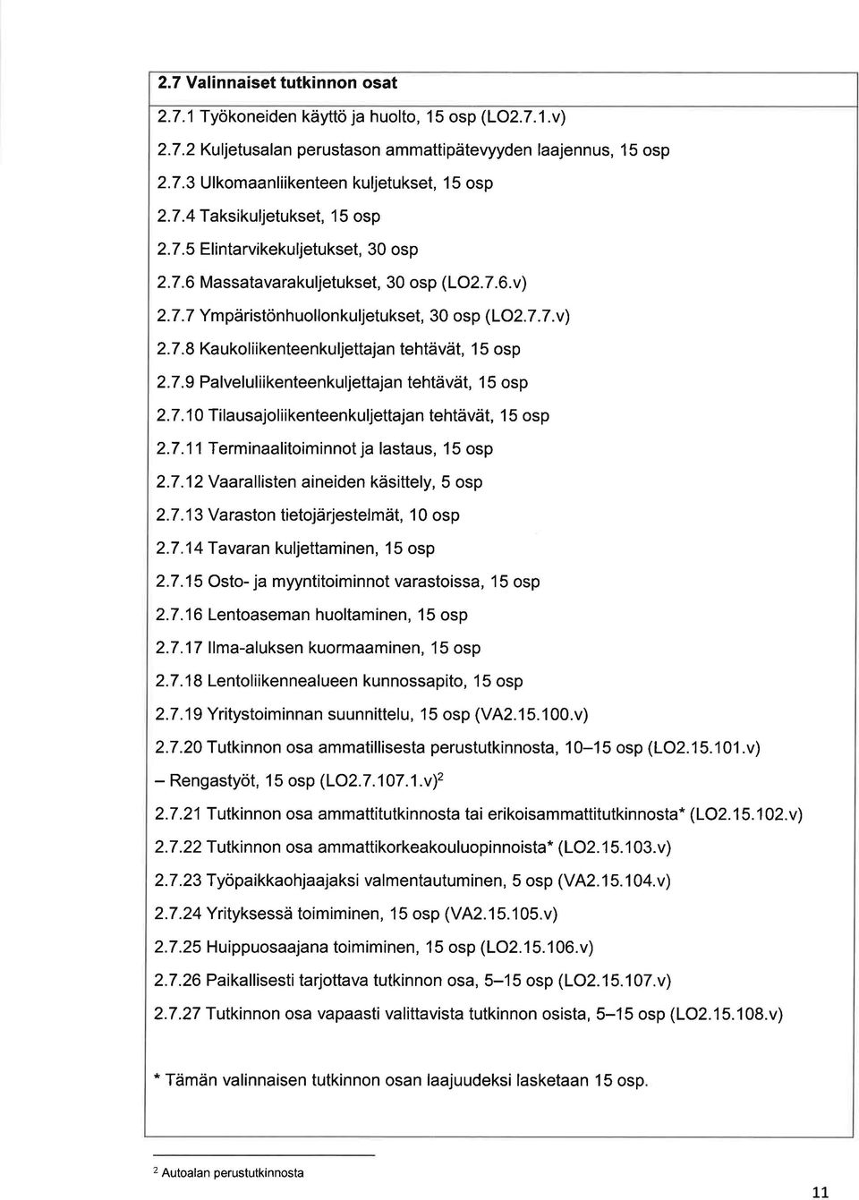 7.10 Tilusjoliikenteenkuljettjn tehtävät, 15 osp 2.7.11 Terminlitoiminnot j lstus, 15 osp 2.7.12 Vrllisten ineiden käsittely, 5 osp 2.7.13 Vrston tietojärjestelmät, 10 osp 2.7.14 Tvrn kuljettminen, 15 osp 2.