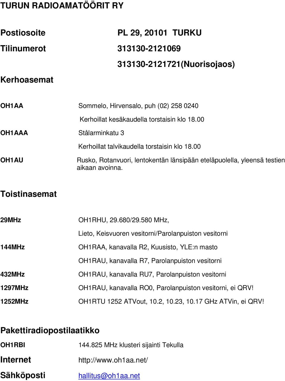 Toistinasemat 29MHz OH1RHU, 29.680/29.