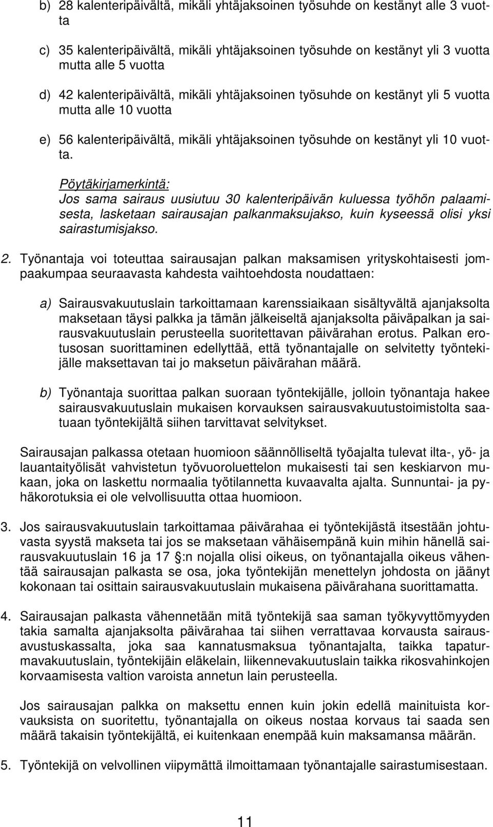 Pöytäkirjamerkintä: Jos sama sairaus uusiutuu 30 kalenteripäivän kuluessa työhön palaamisesta, lasketaan sairausajan palkanmaksujakso, kuin kyseessä olisi yksi sairastumisjakso. 2.