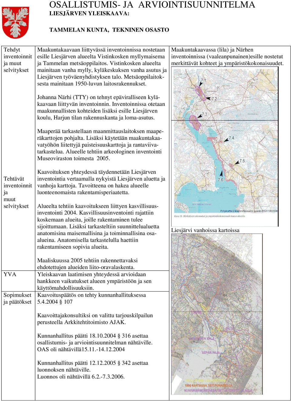 Metsäoppilaitoksesta mainitaan 1950-luvun laitosrakennukset. Maakuntakaavassa (lila) ja Närhen inventoinnissa (vaaleanpunainen)esille nostetut merkittävät kohteet ja ympäristökokonaisuudet.