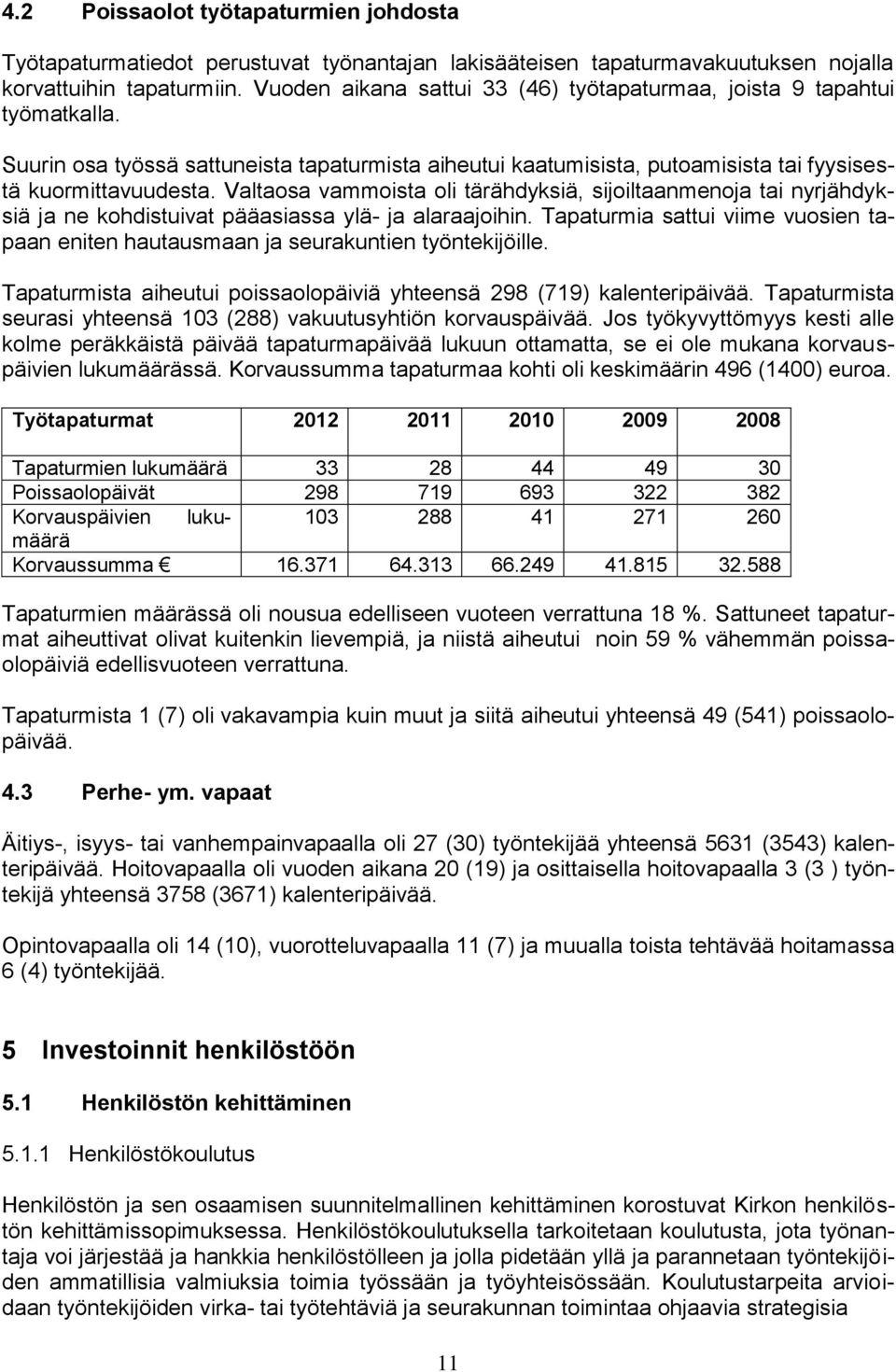 Valtaosa vammoista oli tärähdyksiä, sijoiltaanmenoja tai nyrjähdyksiä ja ne kohdistuivat pääasiassa ylä- ja alaraajoihin.