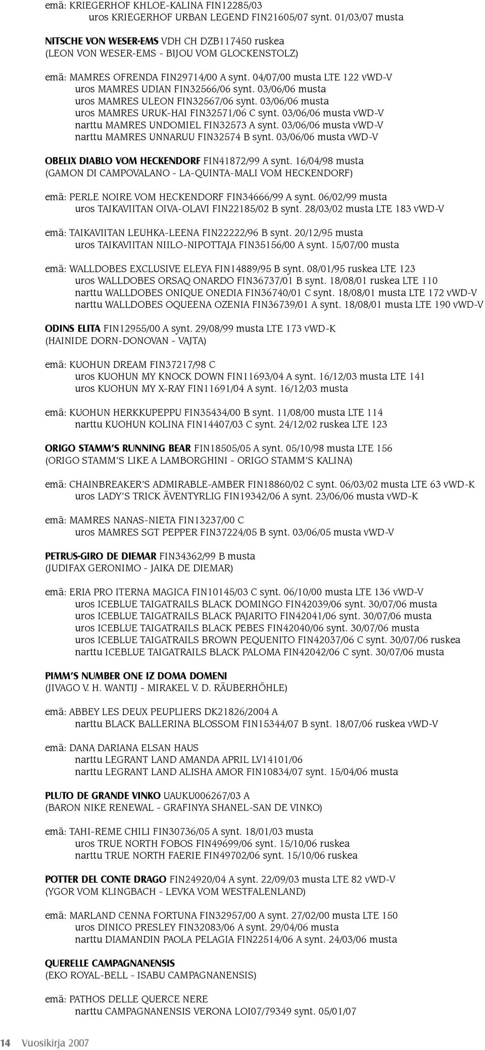 04/07/00 musta LTE 122 vwd-v uros MAMRES UDIAN FIN32566/06 synt. 03/06/06 musta uros MAMRES ULEON FIN32567/06 synt. 03/06/06 musta uros MAMRES URUK-HAI FIN32571/06 C synt.