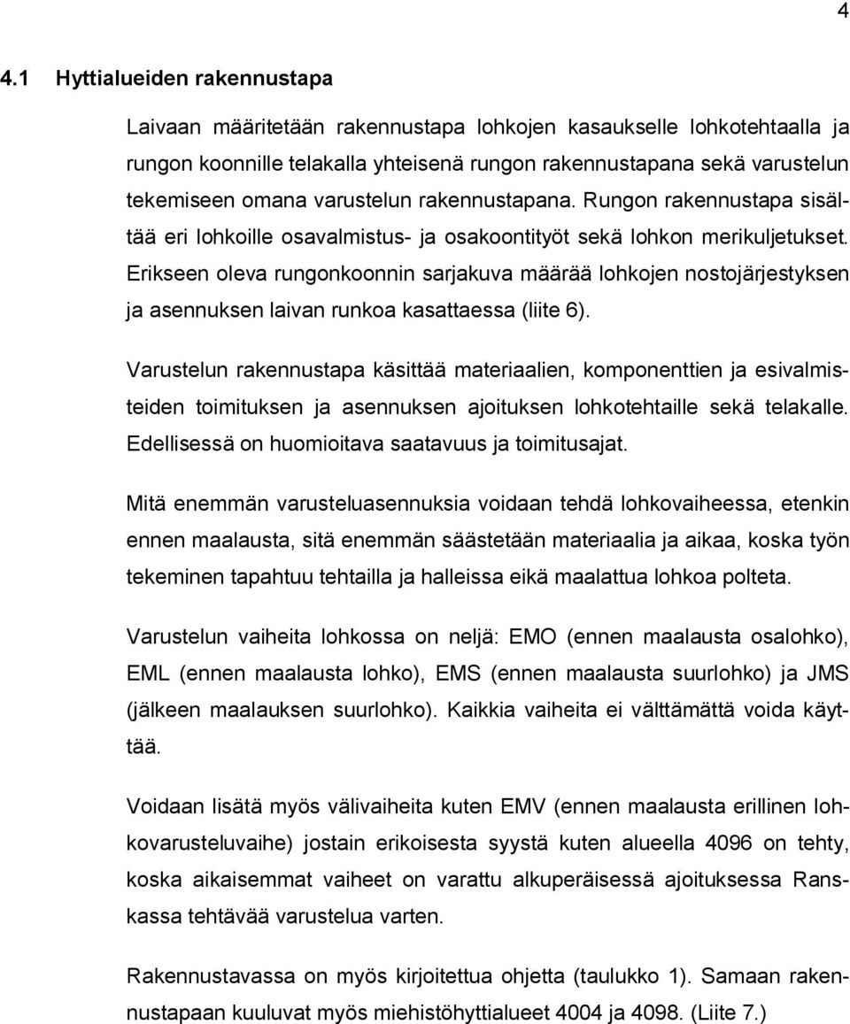 Erikseen oleva rungonkoonnin sarjakuva määrää lohkojen nostojärjestyksen ja asennuksen laivan runkoa kasattaessa (liite 6).