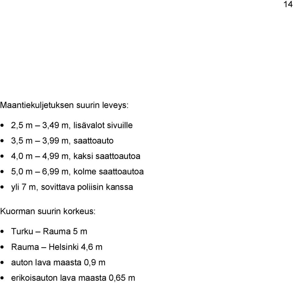 saattoautoa yli 7 m, sovittava poliisin kanssa Kuorman suurin korkeus: Turku