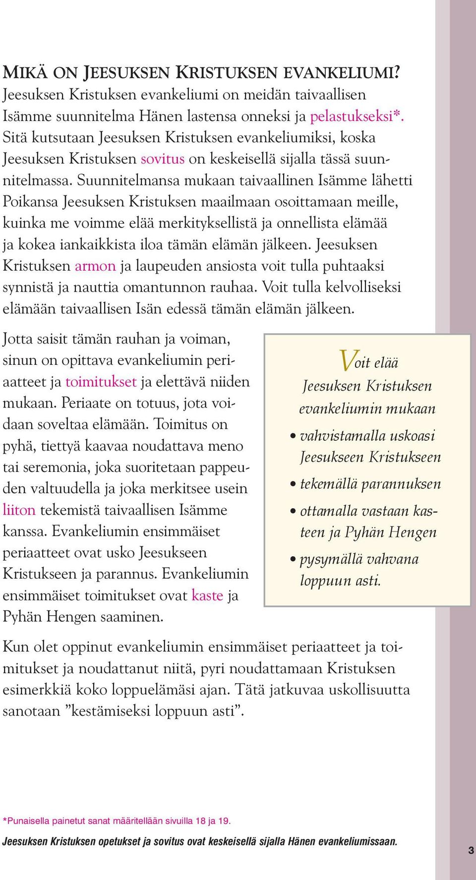 Suunnitelmansa mukaan taivaallinen Isämme lähetti Poikansa Jeesuksen Kristuksen maailmaan osoittamaan meille, kuinka me voimme elää merkityksellistä ja onnellista elämää ja kokea iankaikkista iloa