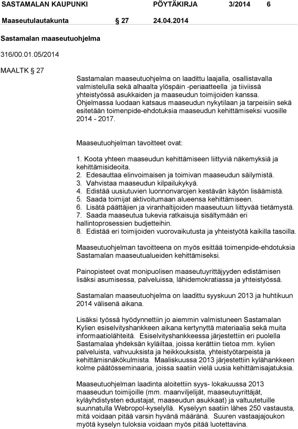 Sastamalan maaseutuohjelma 316/00.01.