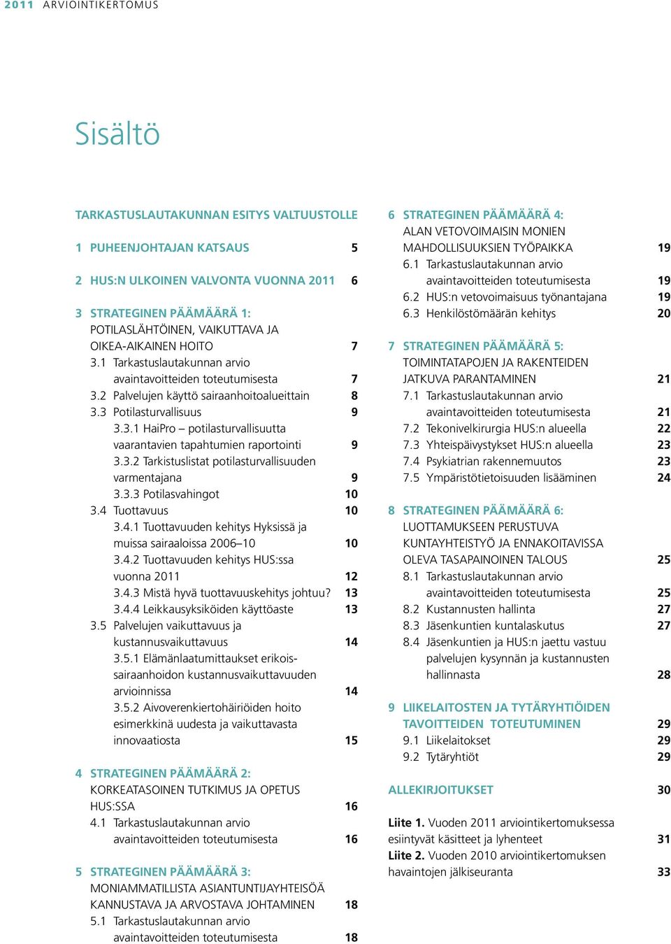 3.2 Tarkistuslistat potilasturvallisuuden varmentajana 9 3.3.3 Potilasvahingot 10 3.4 Tuottavuus 10 3.4.1 Tuottavuuden kehitys Hyksissä ja muissa sairaaloissa 2006 10 10 3.4.2 Tuottavuuden kehitys HUS:ssa vuonna 2011 12 3.