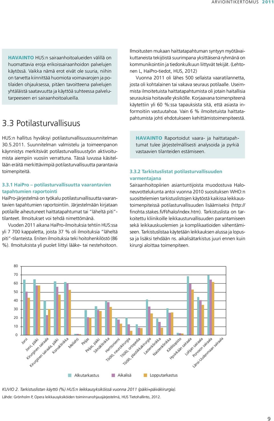 palvelutarpeeseen eri sairaanhoitoalueilla. 3.3 Potilasturvallisuus HUS:n hallitus hyväksyi potilasturvallisuussuunnitelman 30.5.2011.