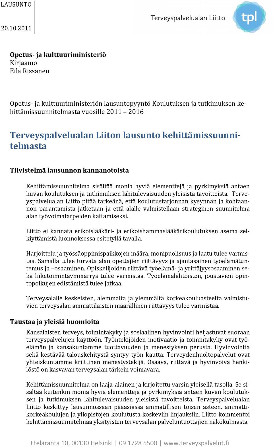 yleisistä tavoitteista.