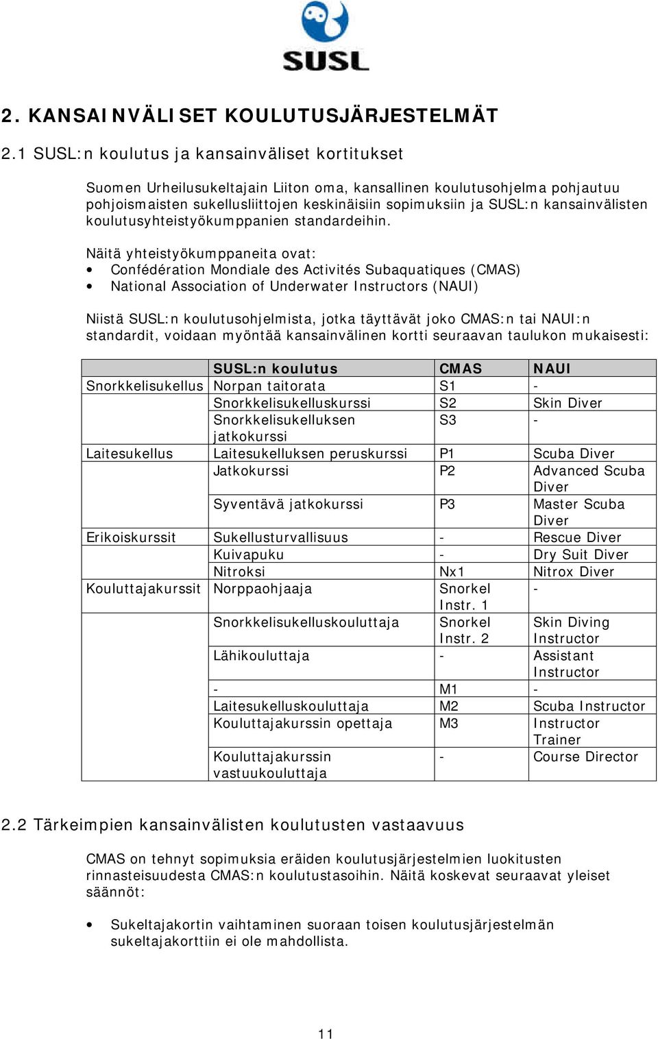 kansainvälisten koulutusyhteistyökumppanien standardeihin.