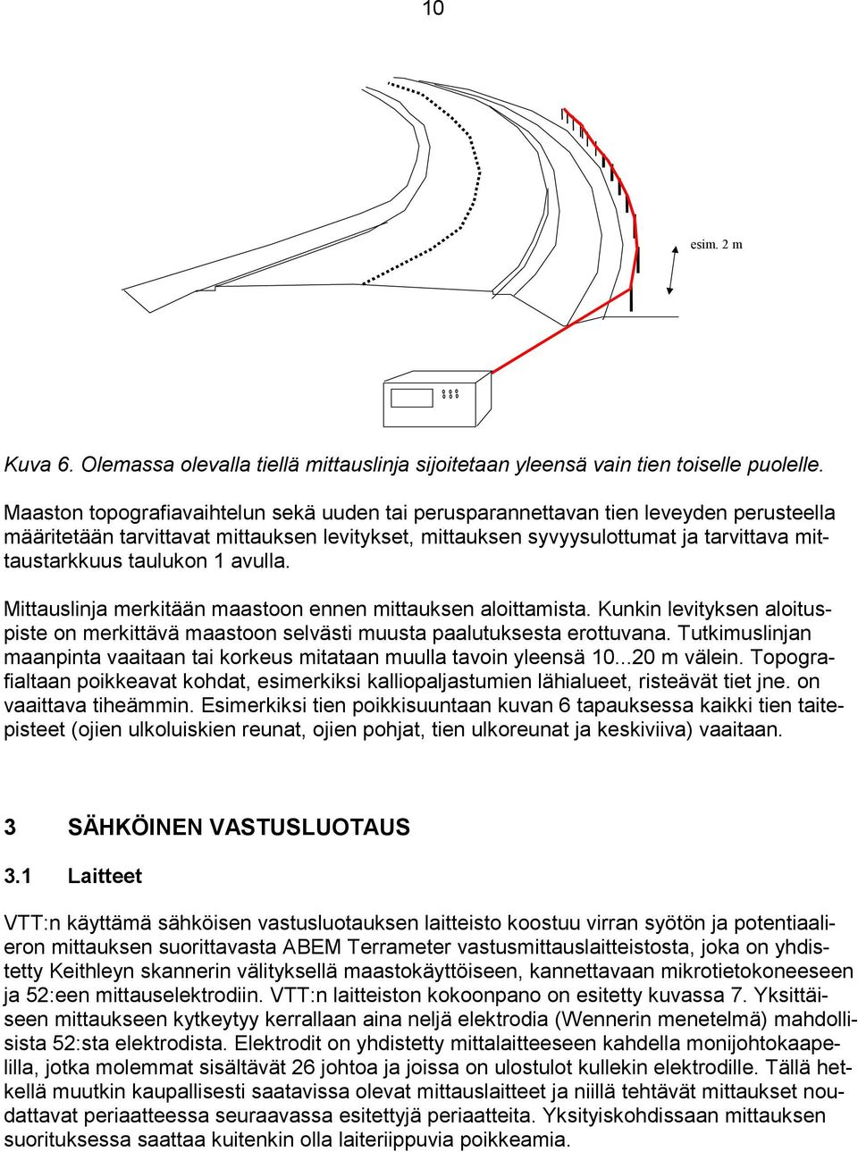 taulukon 1 avulla. Mittauslinja merkitään maastoon ennen mittauksen aloittamista. Kunkin levityksen aloituspiste on merkittävä maastoon selvästi muusta paalutuksesta erottuvana.