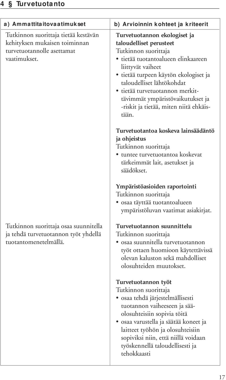 lähtökohdat tietää turvetuotannon merkittävimmät ympäristövaikutukset ja -riskit ja tietää, miten niitä ehkäistään.