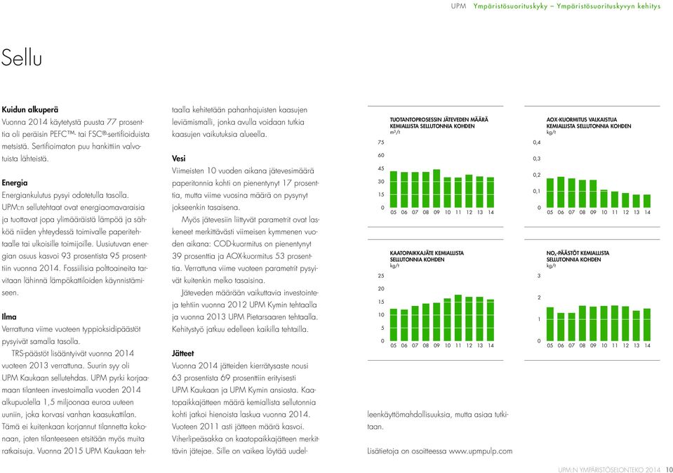 UPM:n sellutehtaat ovat energiaomavaraisia ja tuottavat jopa ylimääräistä lämpöä ja sähköä niiden yhteydessä toimivalle paperitehtaalle tai ulkoisille toimijoille.