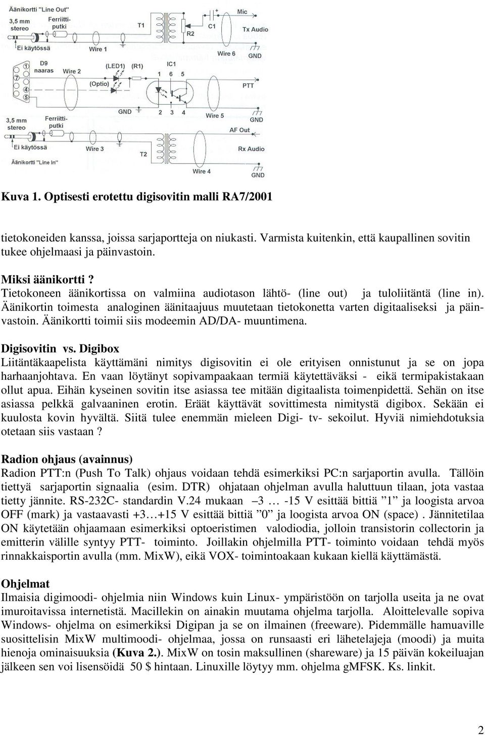 Äänikortin toimesta analoginen äänitaajuus muutetaan tietokonetta varten digitaaliseksi ja päinvastoin. Äänikortti toimii siis modeemin AD/DA- muuntimena. Digisovitin vs.