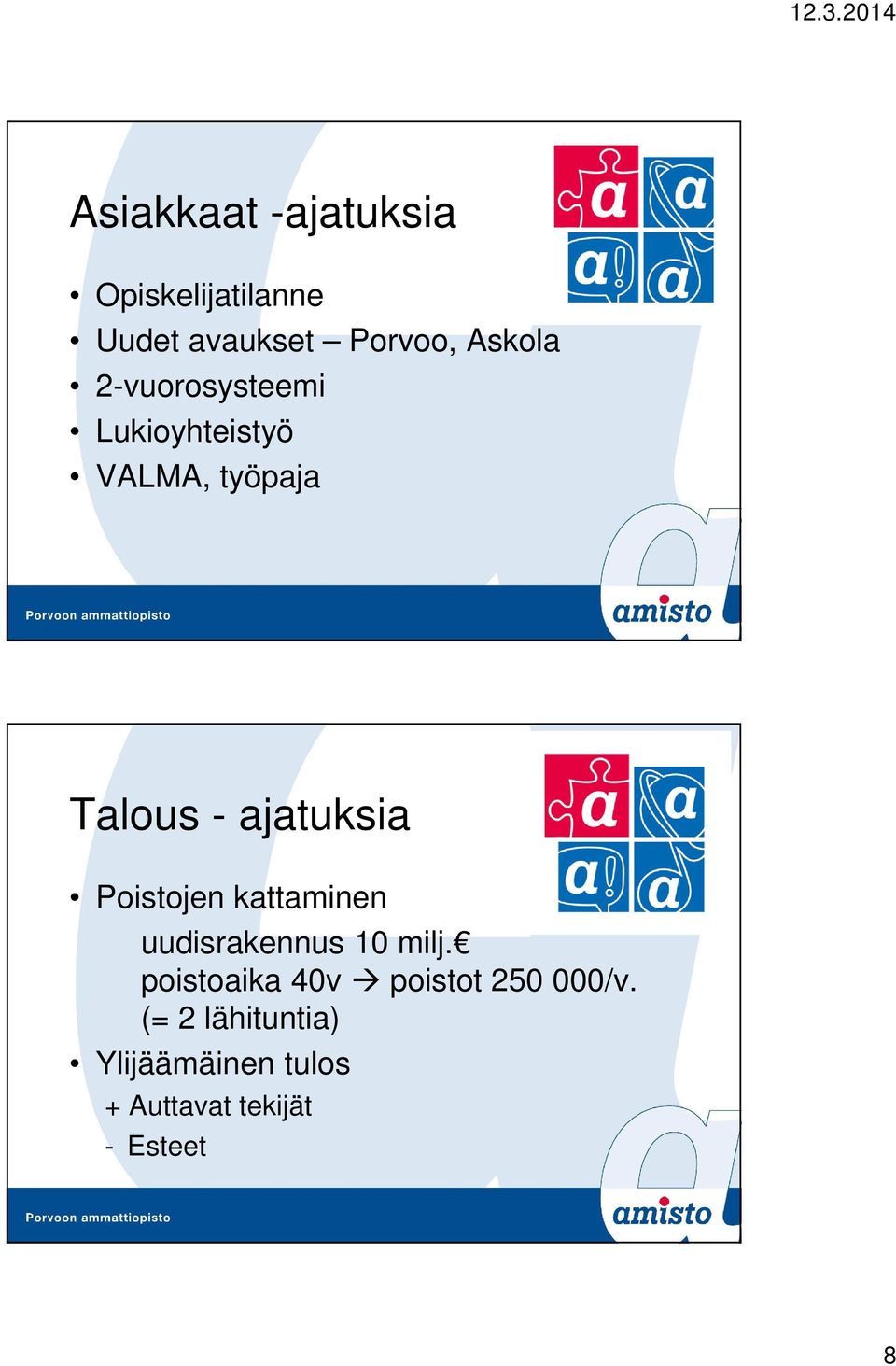 Poistojen kattaminen uudisrakennus 10 milj.
