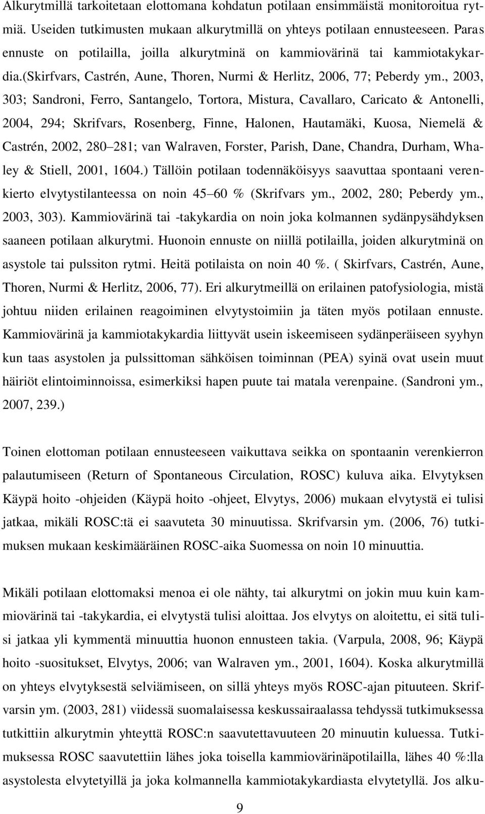 , 2003, 303; Sandroni, Ferro, Santangelo, Tortora, Mistura, Cavallaro, Caricato & Antonelli, 2004, 294; Skrifvars, Rosenberg, Finne, Halonen, Hautamäki, Kuosa, Niemelä & Castrén, 2002, 280 281; van