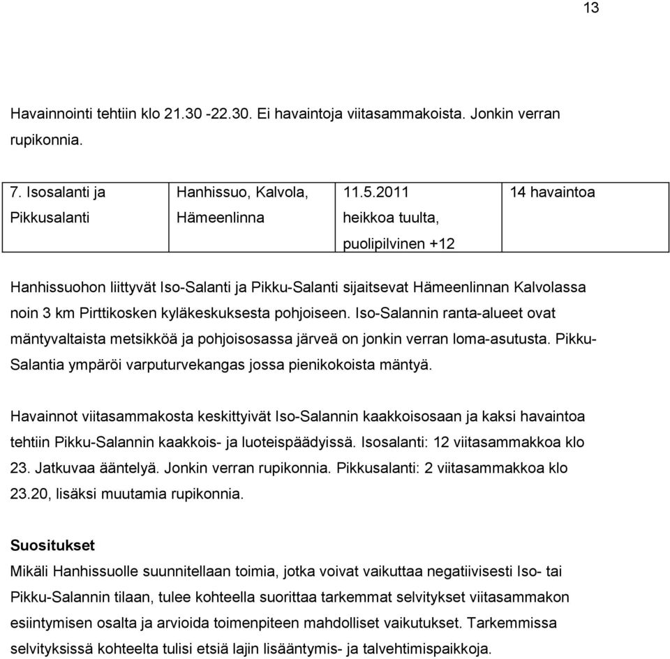 kyläkeskuksesta pohjoiseen. Iso-Salannin ranta-alueet ovat mäntyvaltaista metsikköä ja pohjoisosassa järveä on jonkin verran loma-asutusta.