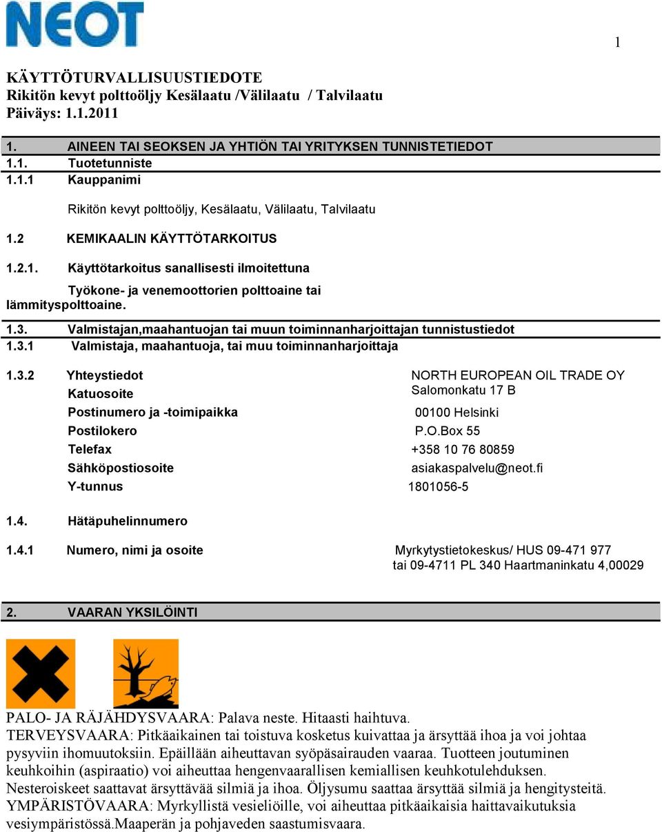 O.Box 55 Telefax +358 10 76 80859 Sähköpostiosoite Y-tunnus 1801056-5 asiakaspalvelu@neot.fi 1.4.