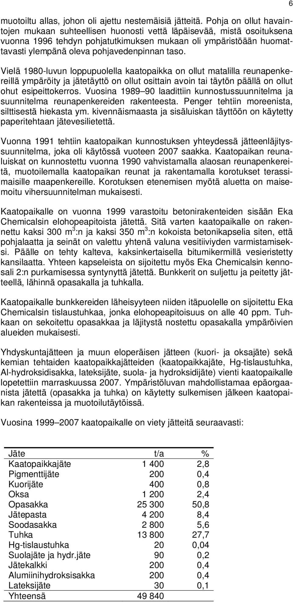 taso. Vielä 1980-luvun loppupuolella kaatopaikka on ollut matalilla reunapenkereillä ympäröity ja jätetäyttö on ollut osittain avoin tai täytön päällä on ollut ohut esipeittokerros.