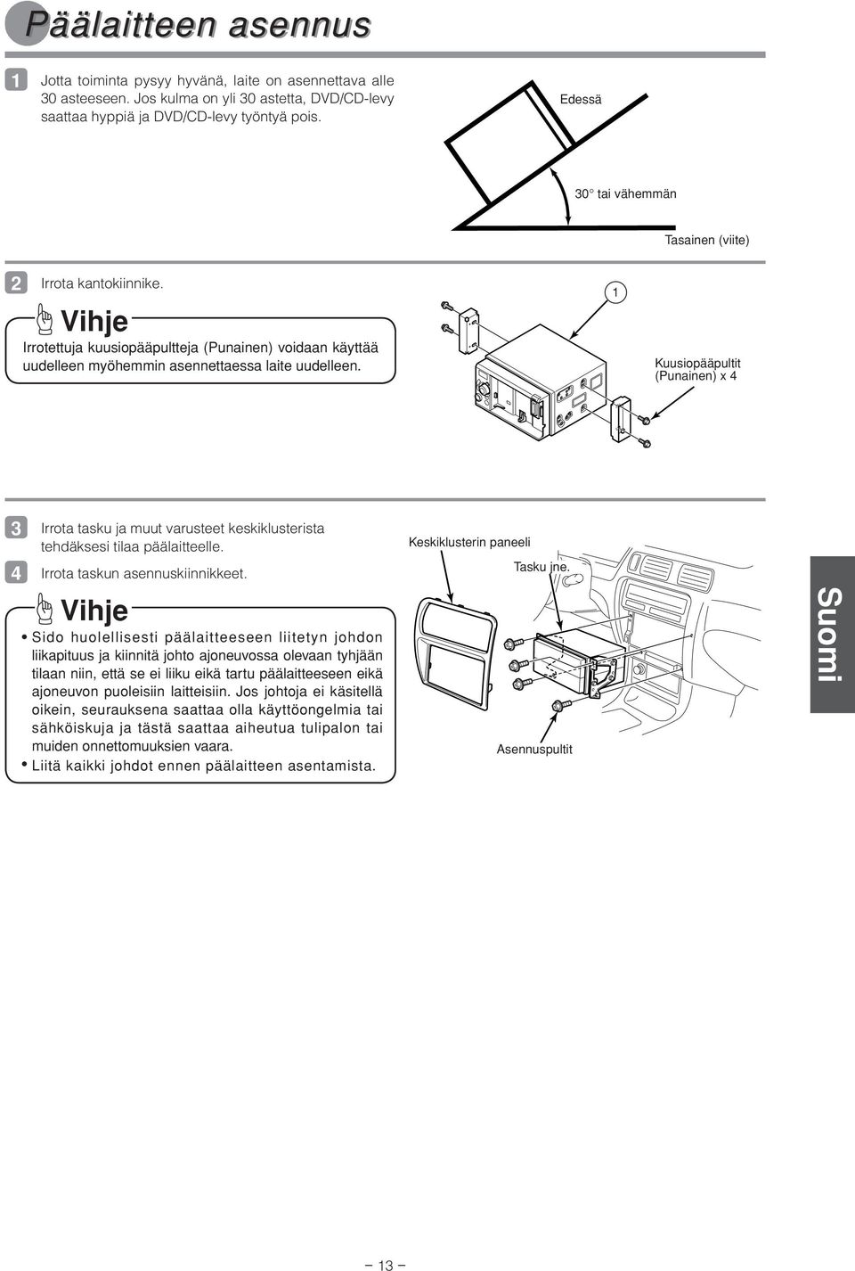 Irrota taskun asennuskiinnikkeet.