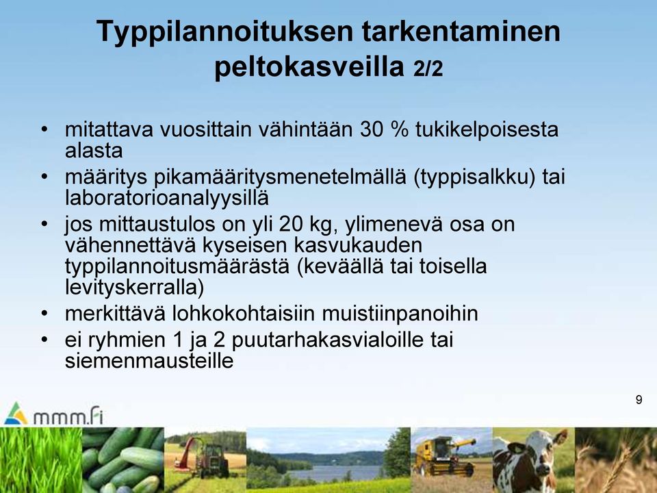 kg, ylimenevä osa on vähennettävä kyseisen kasvukauden typpilannoitusmäärästä (keväällä tai toisella