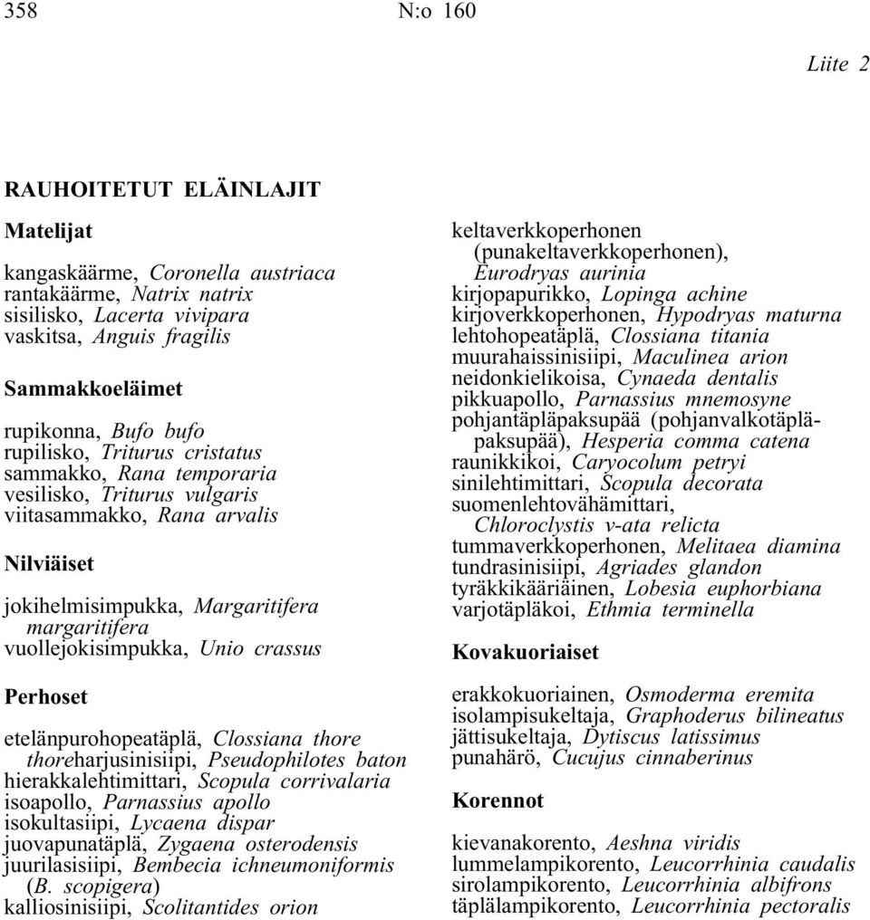Unio crassus Perhoset etelänpurohopeatäplä, Clossiana thore thoreharjusinisiipi, Pseudophilotes baton hierakkalehtimittari, Scopula corrivalaria isoapollo, Parnassius apollo isokultasiipi, Lycaena