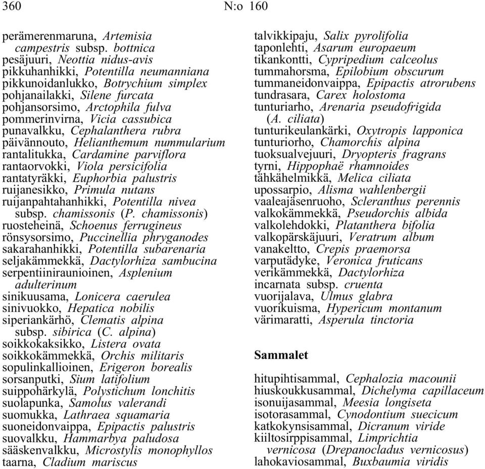 cassubica punavalkku, Cephalanthera rubra päivännouto, Helianthemum nummularium rantalitukka, Cardamine parviflora rantaorvokki, Viola persicifolia rantatyräkki, Euphorbia palustris ruijanesikko,