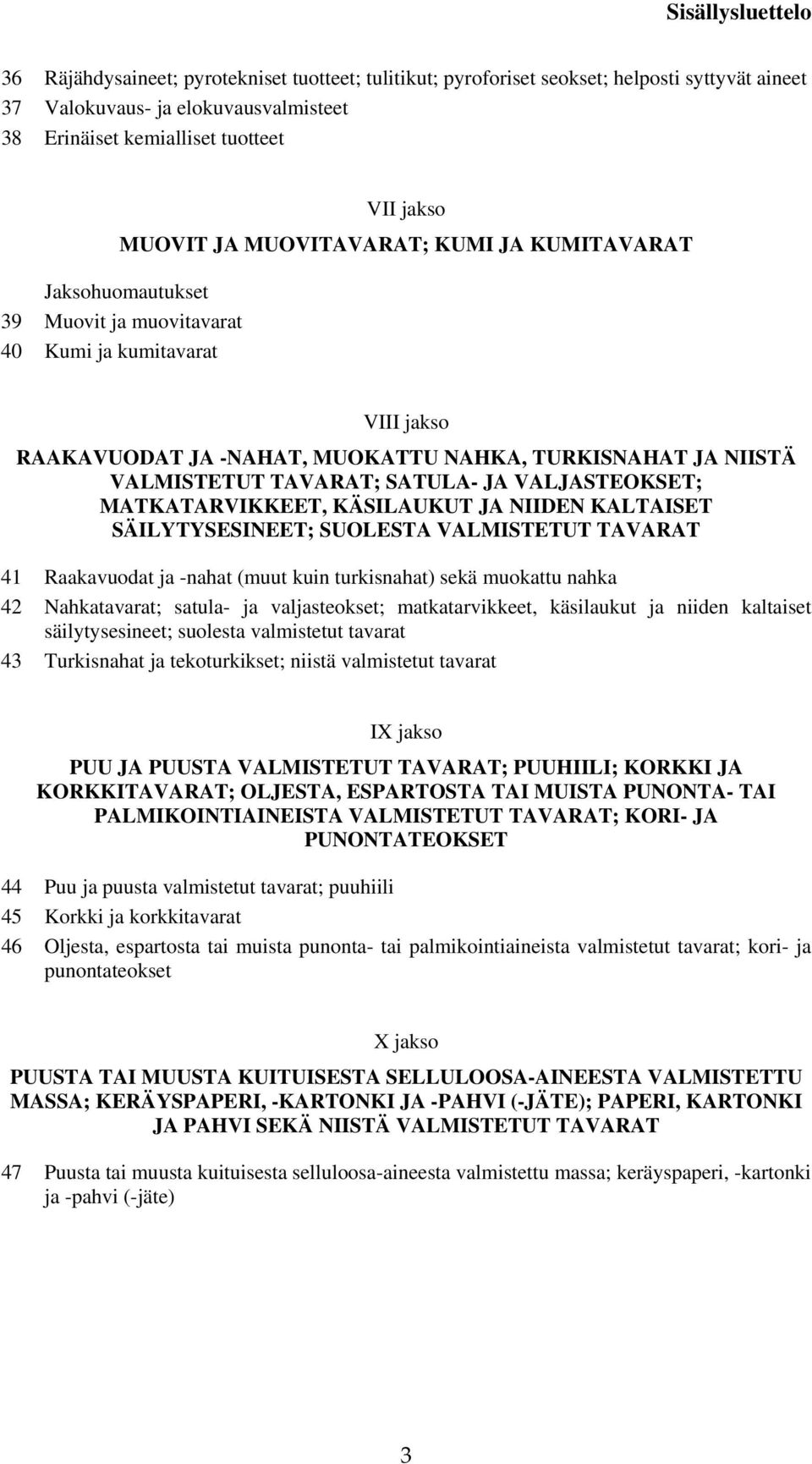 VALJASTEOKSET; MATKATARVIKKEET, KÄSILAUKUT JA NIIDEN KALTAISET SÄILYTYSESINEET; SUOLESTA VALMISTETUT TAVARAT 41 Raakavuodat ja -nahat (muut kuin turkisnahat) sekä muokattu nahka 42 Nahkatavarat;