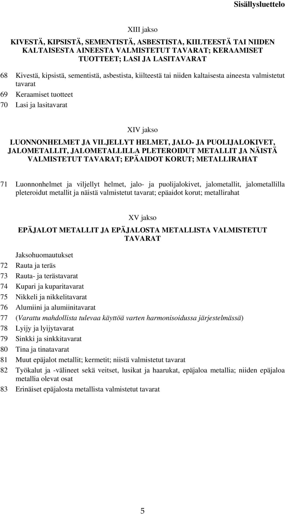 JALOMETALLIT, JALOMETALLILLA PLETEROIDUT METALLIT JA NÄISTÄ VALMISTETUT TAVARAT; EPÄAIDOT KORUT; METALLIRAHAT 71 Luonnonhelmet ja viljellyt helmet, jalo- ja puolijalokivet, jalometallit,