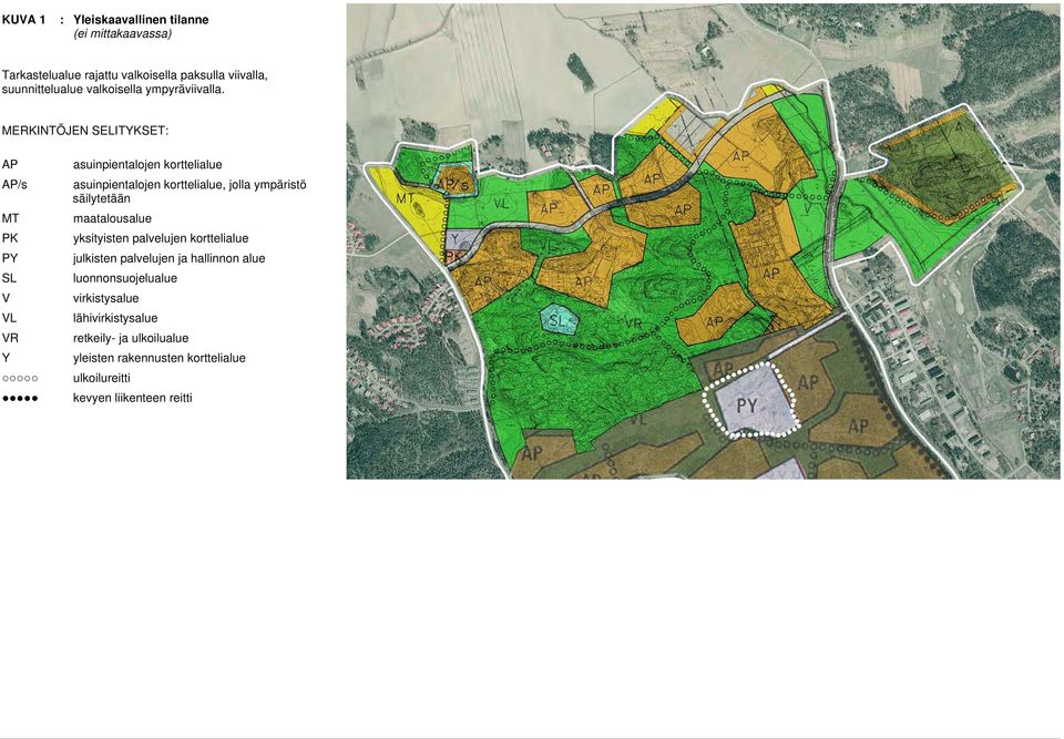 MERKINTÖJEN SELITYKSET: AP asuinpientalojen korttelialue AP/s asuinpientalojen korttelialue, jolla ympäristö säilytetään MT