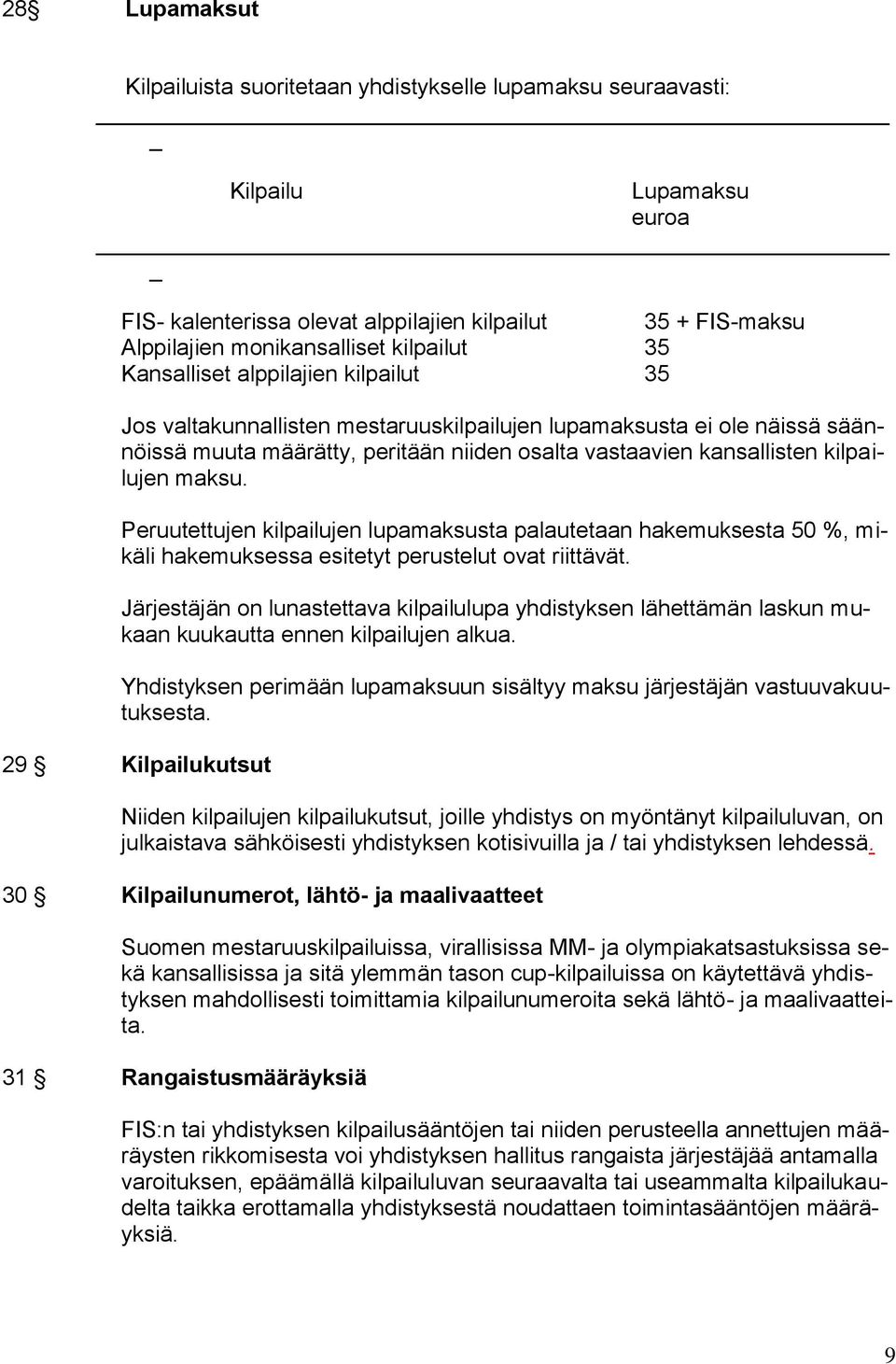 kilpailujen maksu. Peruutettujen kilpailujen lupamaksusta palautetaan hakemuksesta 50 %, mikäli hakemuksessa esitetyt perustelut ovat riittävät.