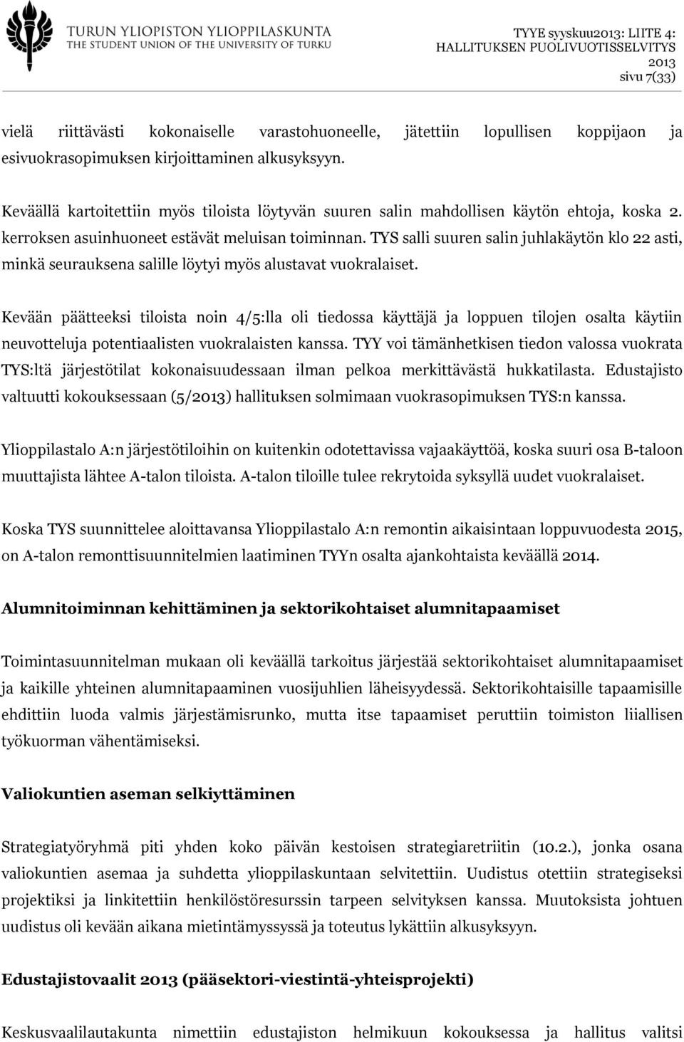 TYS salli suuren salin juhlakäytön klo 22 asti, minkä seurauksena salille löytyi myös alustavat vuokralaiset.