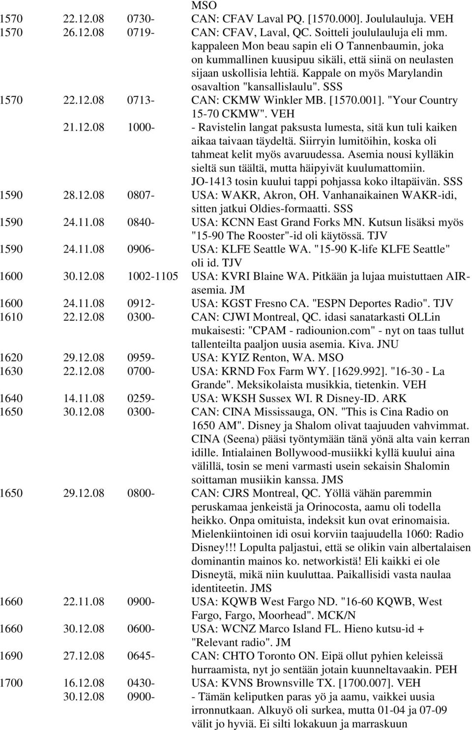 12.08 0713- CAN: CKMW Winkler MB. [1570.001]. "Your Country 15-70 CKMW". VEH 21.12.08 1000- - Ravistelin langat paksusta lumesta, sitä kun tuli kaiken aikaa taivaan täydeltä.